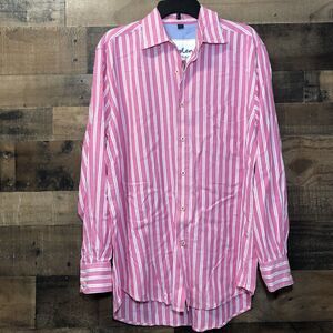 Men’s BODEN Vintage Button Down Long Sleeve Cotton Size M Pink White Stripe